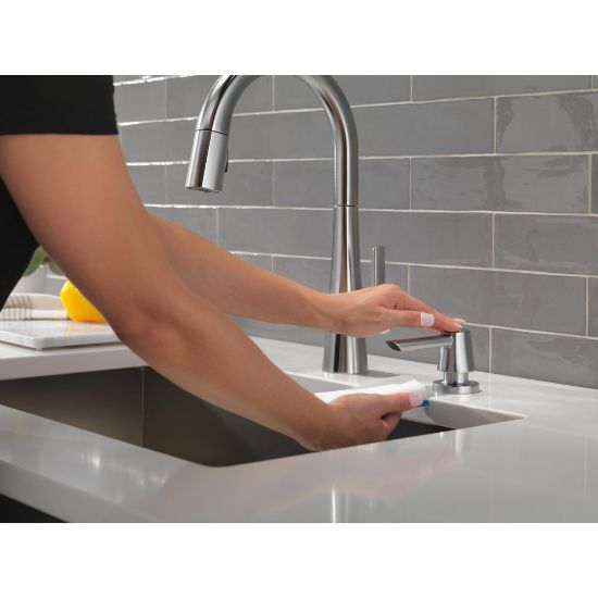 Delta RP100735ARPR Cassidy Soap Dispenser – Lumicoat Arctic Stainless, Metal Construction, 13 Oz Capacity, Above-Deck Refill, Genuine Delta Part