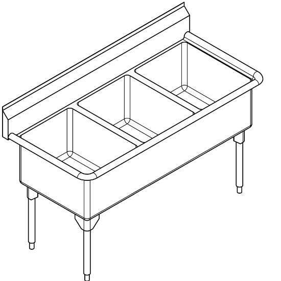 Picture of WTL2454-1 SINK ARISTA TRIPLE SCULLERY