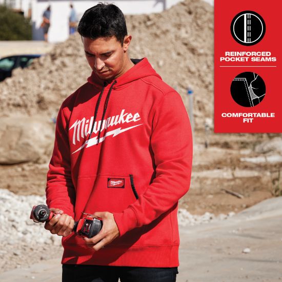 Milwaukee 352R-M Freeflex M-Size Midweight Pullover Hoodie, Red